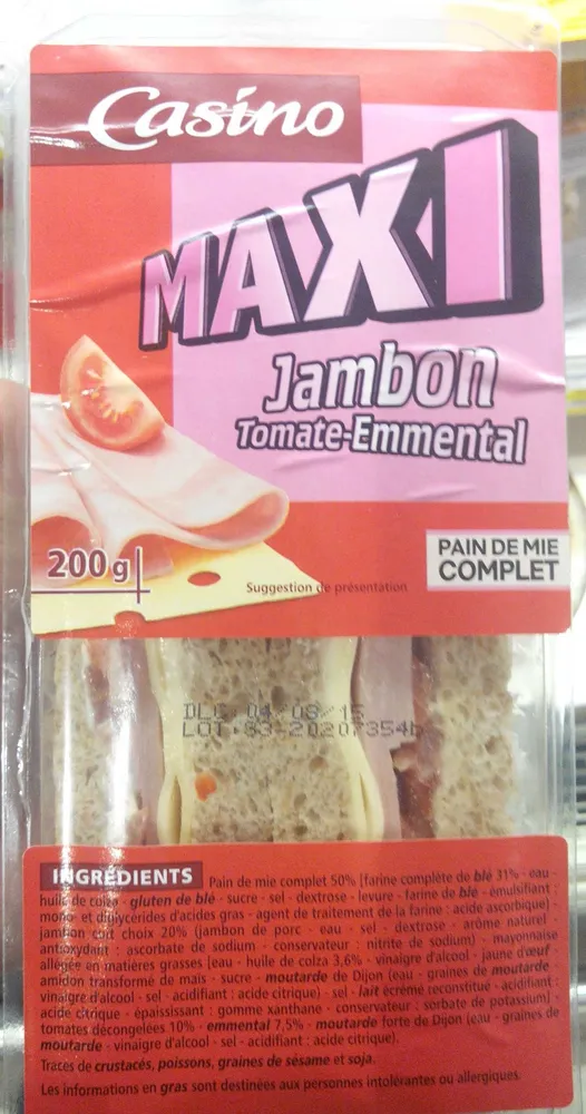MAXI Jambon Tomate Emmental - pain de mie complet