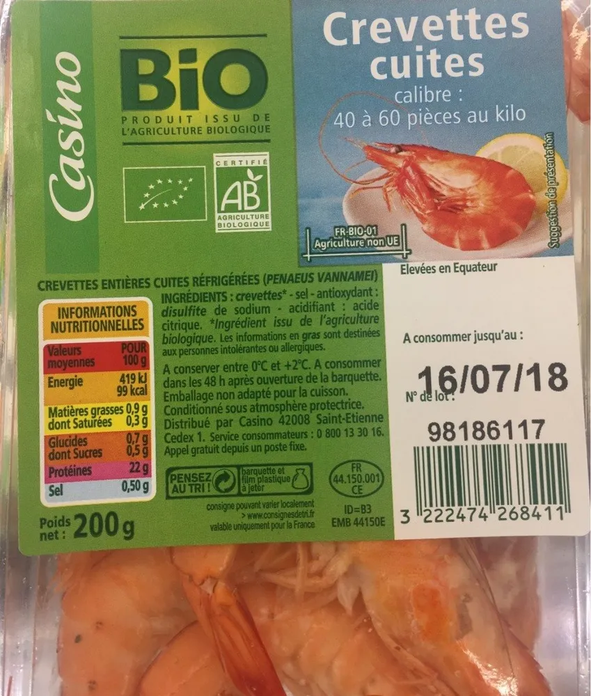 Crevettes Nordiques Entières Cuites