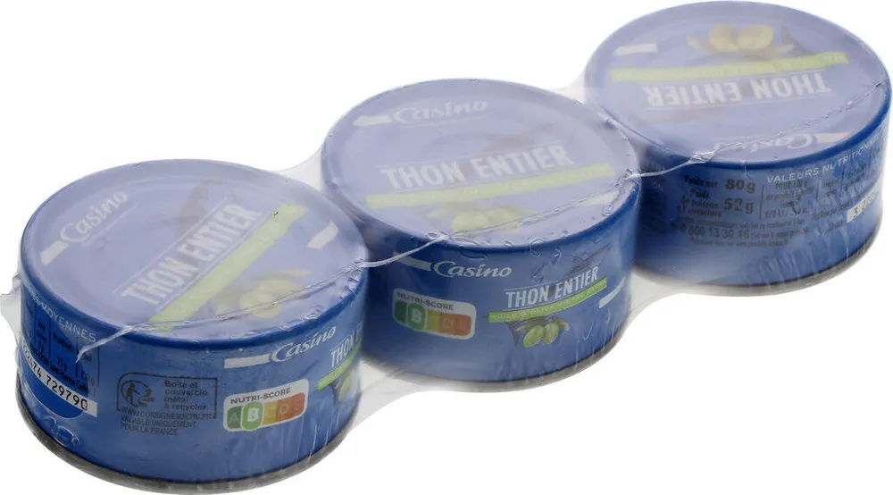 Thon entier à l'huile d'olive vierge extra