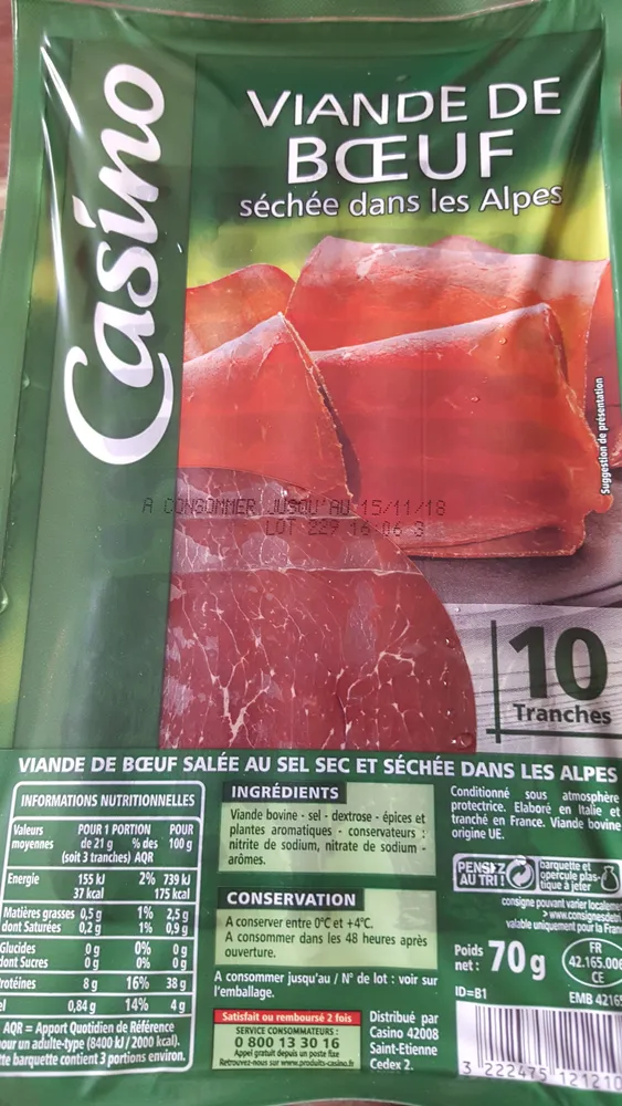 Viande de boeuf séchée dans les Alpes 10 tranches