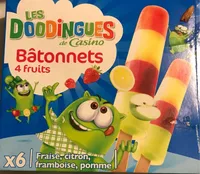 Bâtonnets 4 fruits (fraise, citron, framboise et pomme)