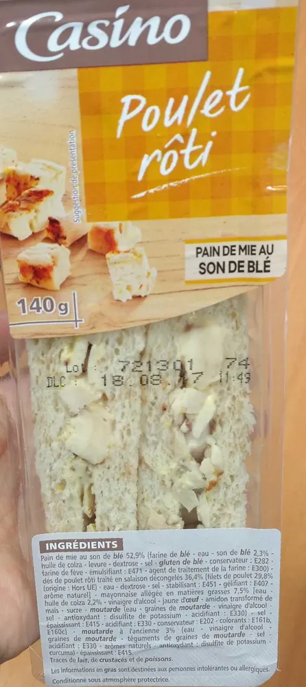 Sandwich poulet rôti moutarde