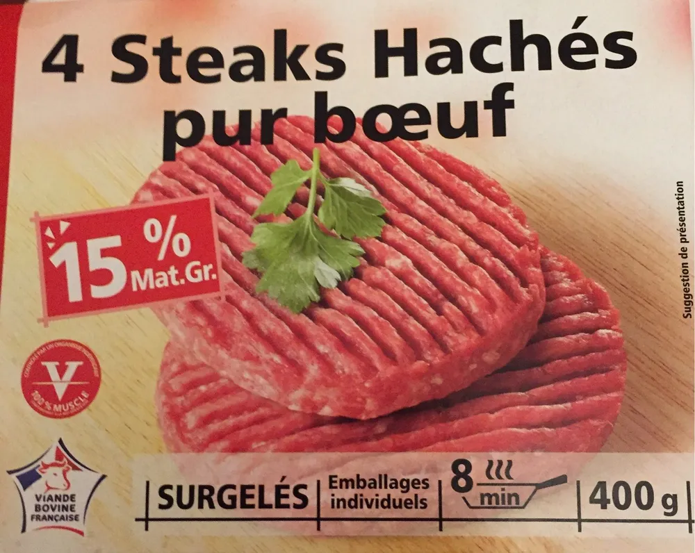 4 Steaks hachés pur boeuf 15% MG