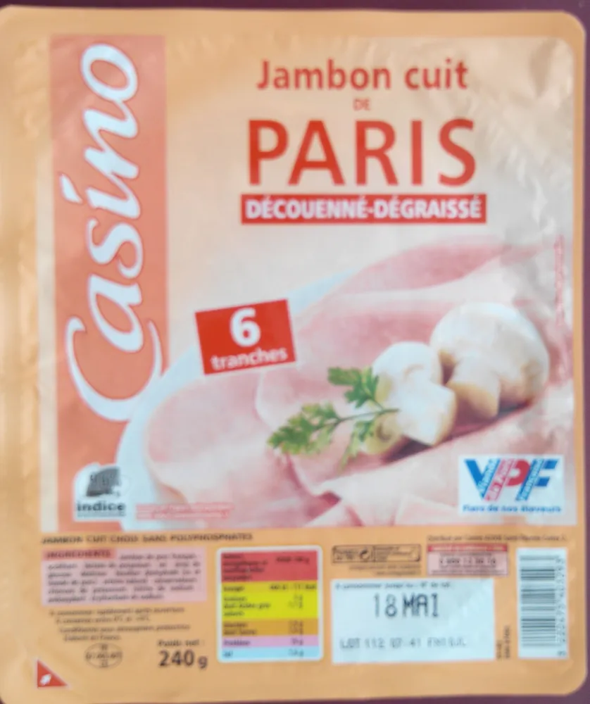Jambon cuit de Paris Découenné - Dégraissé