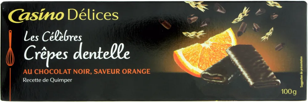 Crêpes dentelle au chocolat noir, arôme naturel d'orange