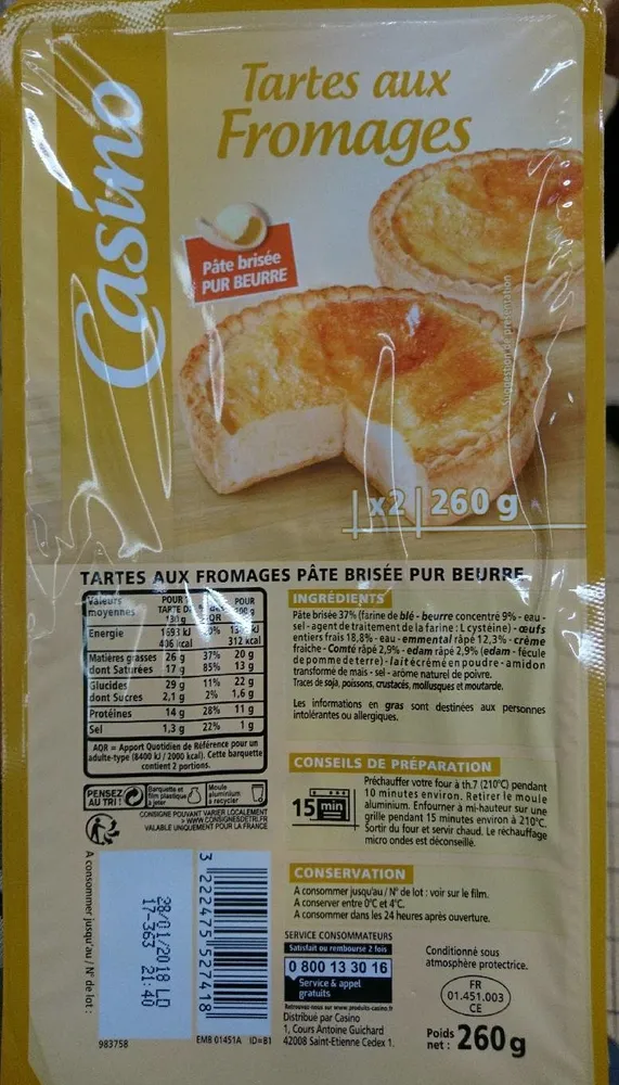 2 tartes aux fromages pâte brisée pur beurre