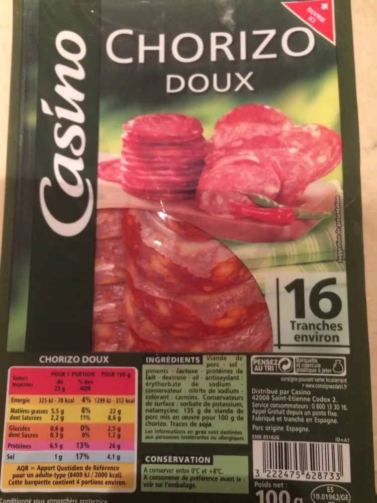 Chorizo doux 16 tranches