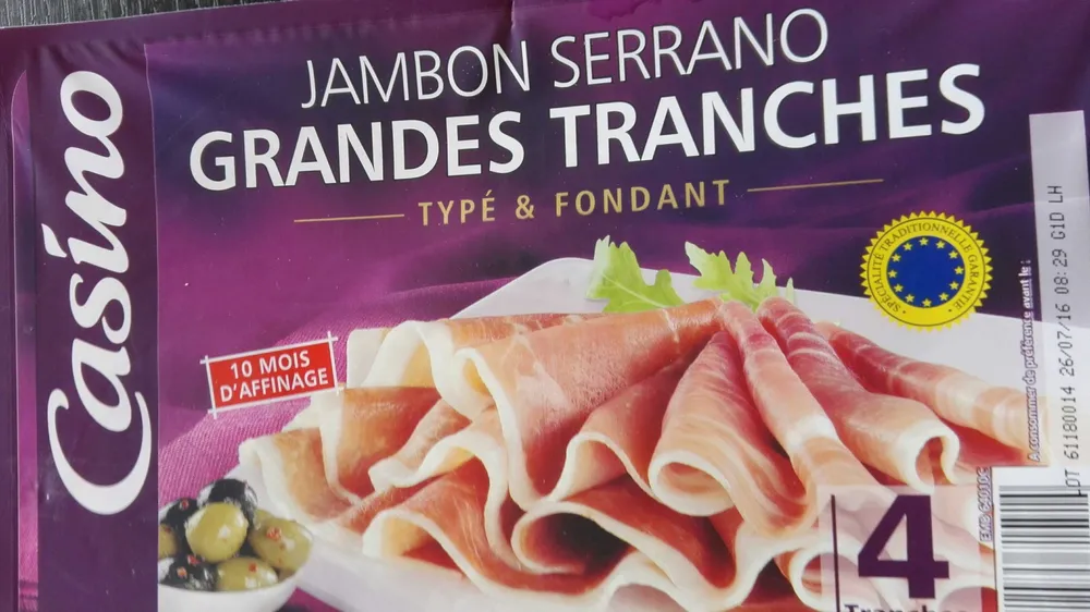 Jambon Serrano grandes tranches sans conservateur