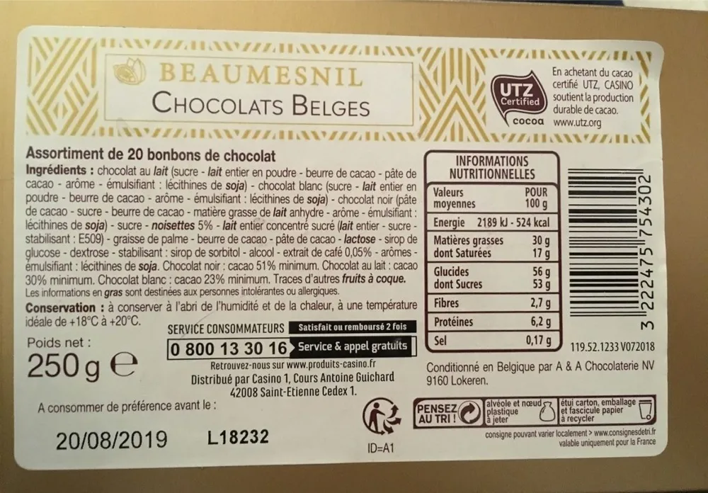 Assortiment de chocolats belges