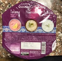 Tarama aux oeufs de cabillaud / Houmous pois chiche et fromage frais / Tzatziki fromage frais et concombre