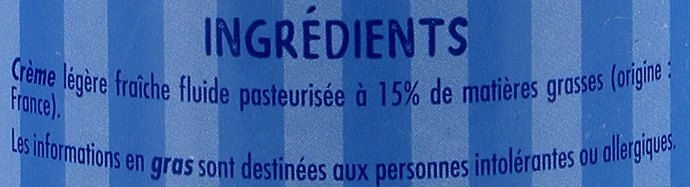 Crème fleurette légère 15% de matières grasses