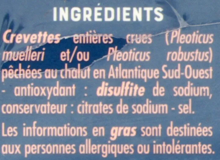 Crevettes entières crues 8/12