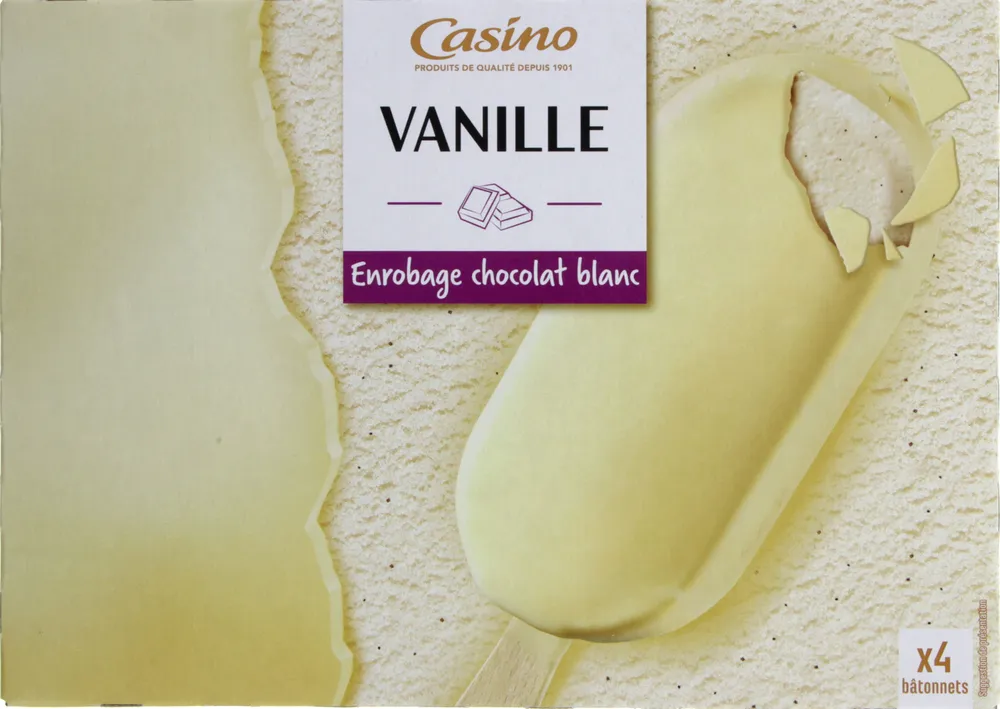 Maxi bâtonnets vanille enrobage chocolat blanc x4