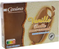 Maxi bâtonnets vanille double sauce caramel enrobage chocolat au lait x4