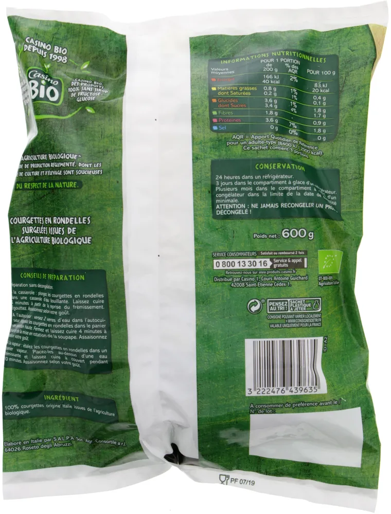 Courgettes en rondelles BIO