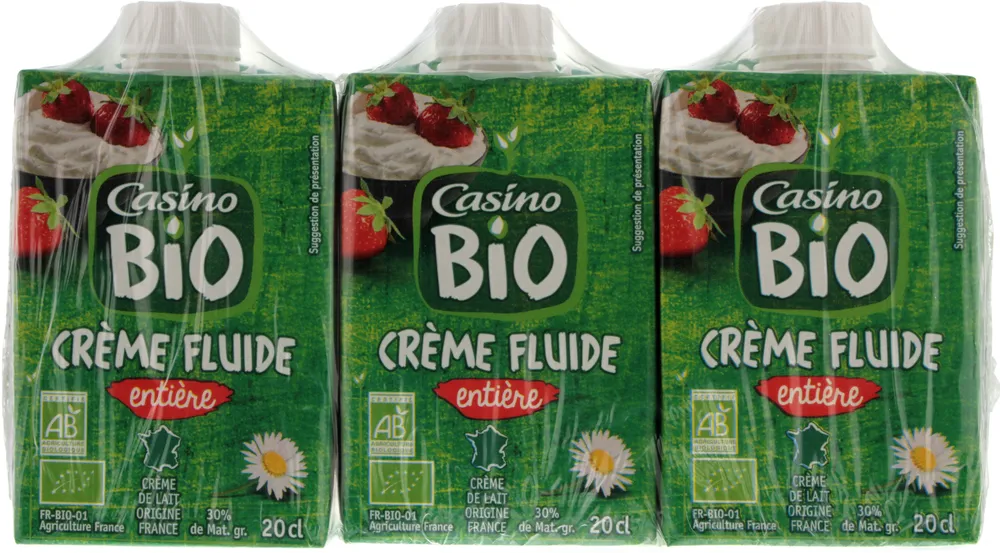 Crème fluide entière 30% de mat. gr. issue de l'agiculture biologique