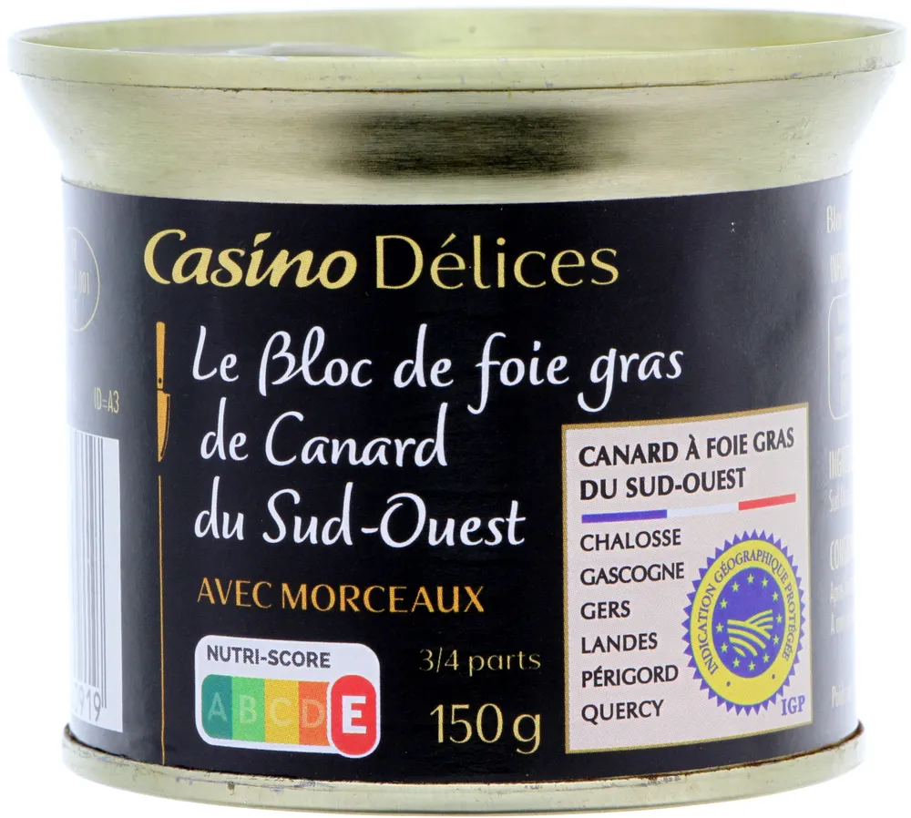 Bloc de foie gras de canard du SudOuest avec morceaux