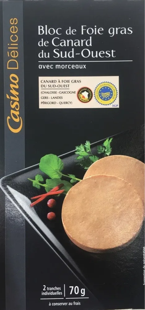 Bloc de foie gras de canard du Sud-Ouest avec morceaux
