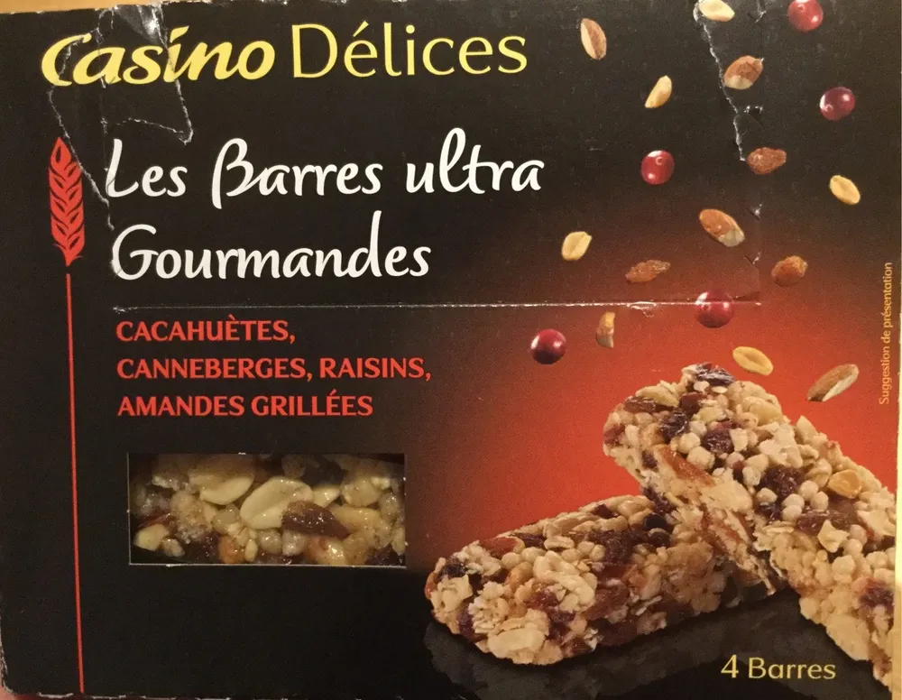 Barres ultra gourmandes cacahuètes, canneberges, raisins, amandes grillées Casino