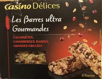 Barres ultra gourmandes cacahuètes, canneberges, raisins, amandes grillées Casino