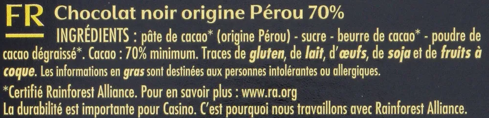 Chocolat noir 70% Pérou