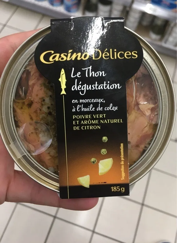 Le thon dégustation en morceaux, à l'huile de colza Poivre vert et arôme naturel de citron