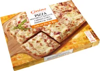 Pizza mozzarella, raclette, lardons fumés, pommes de terre