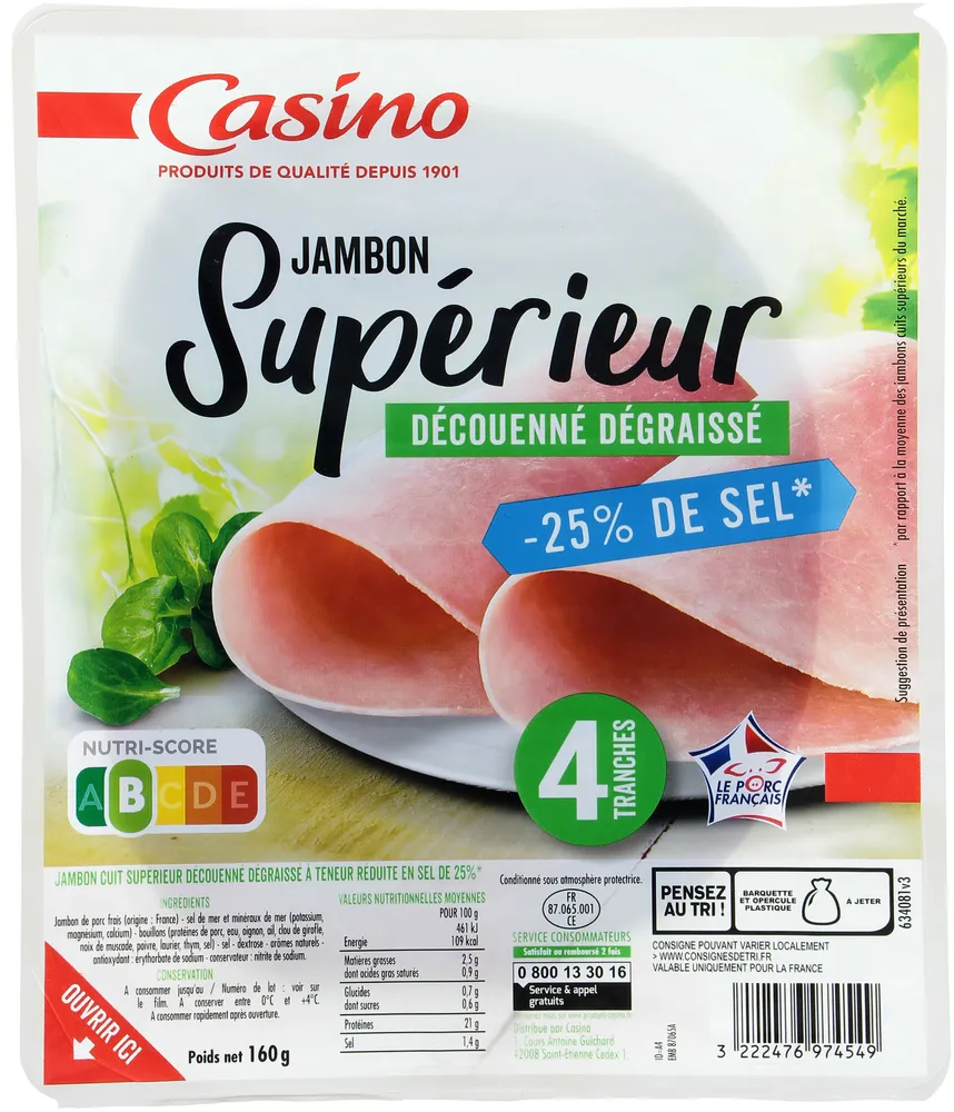 Jambon Supérieur Découenné Dégraissé 25 % de sel