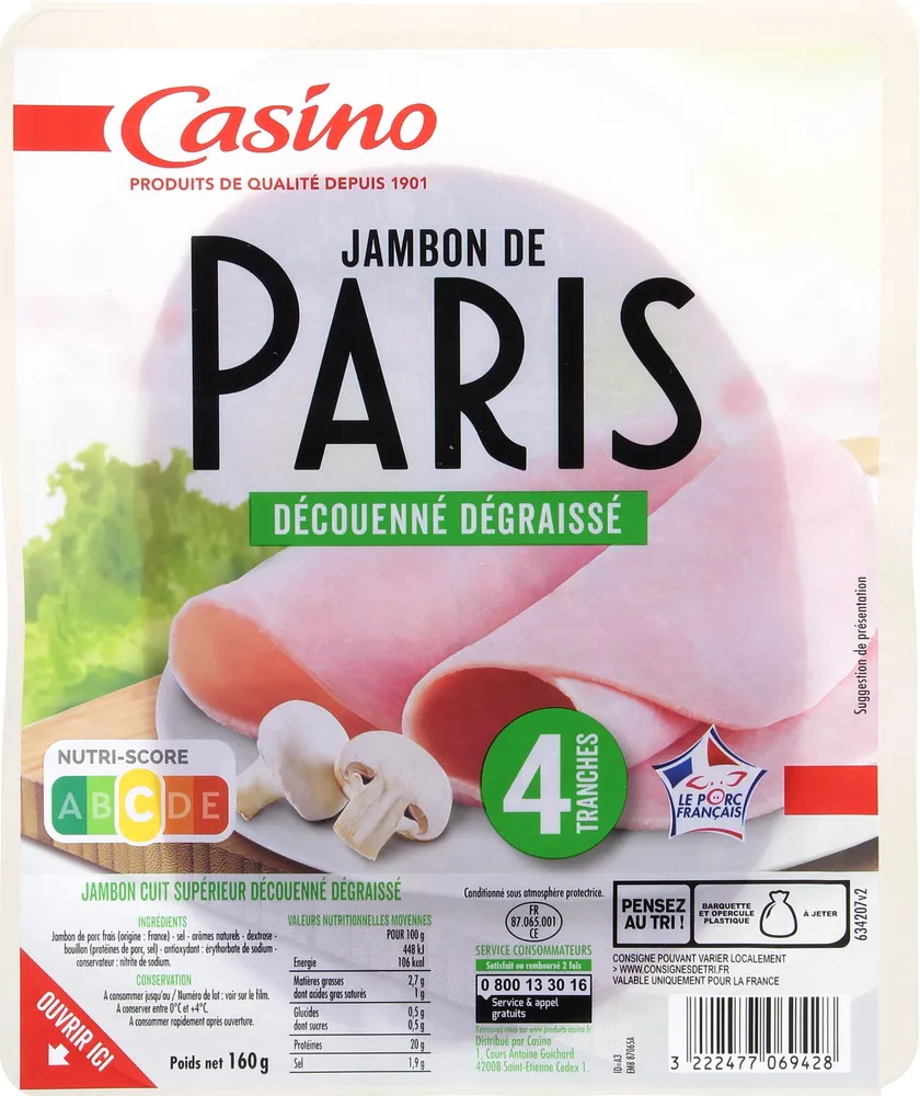 Jambon de Paris Découenné Dégraissé 8 tranches