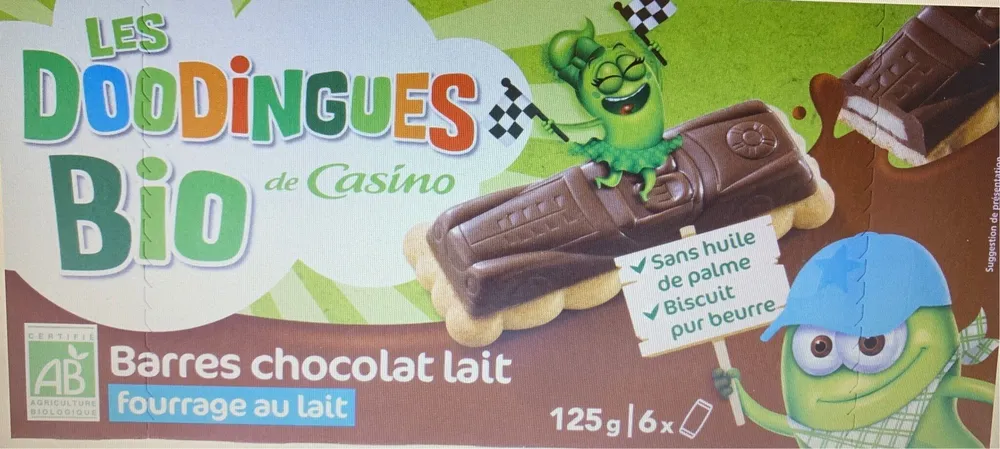 Barres chocolat lait fourrage au lait