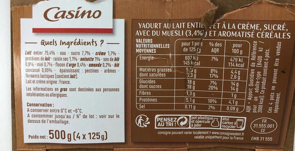 Yaourt crémeux au muesli