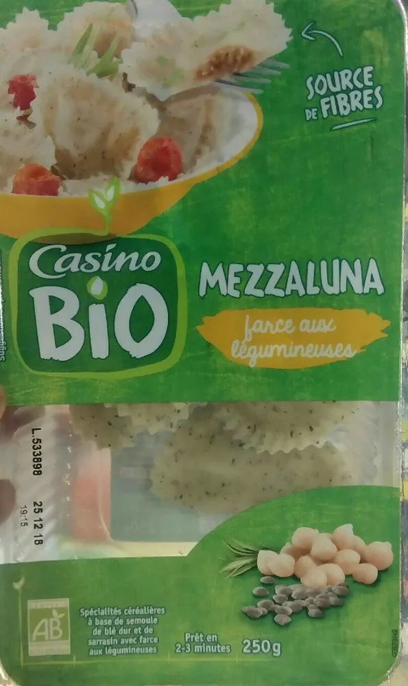 Mezzaluna farce aux légumineuses BIO - Spécialités céréalières à base de semoule de blé dur et de sarrasin avec farce aux légumineuses