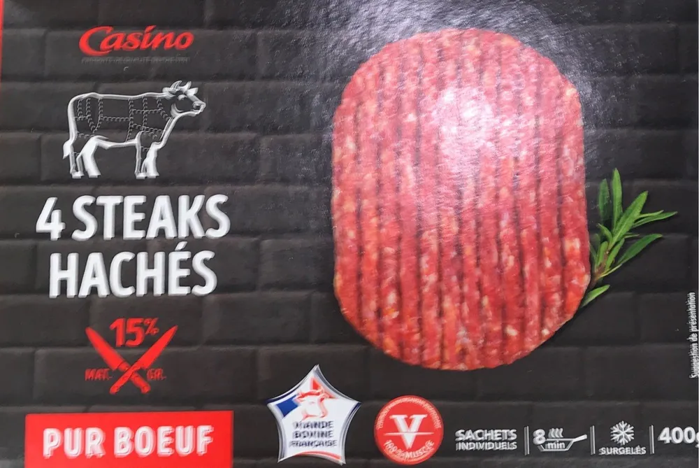 4 Steaks hachés pur boeuf surgelés 15% MG