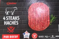 4 Steaks hachés pur boeuf surgelés 15% MG