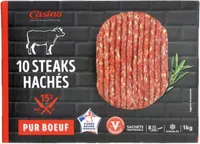 10 Steaks hachés pur boeuf surgelés  15% mat Gr