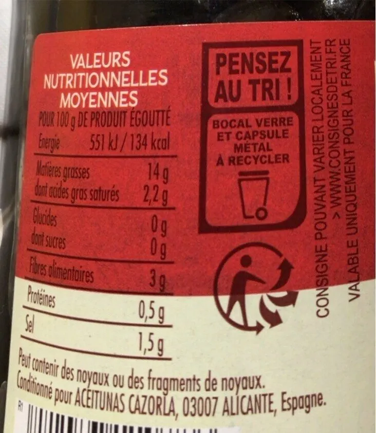 Olives noires dénoyautées confites