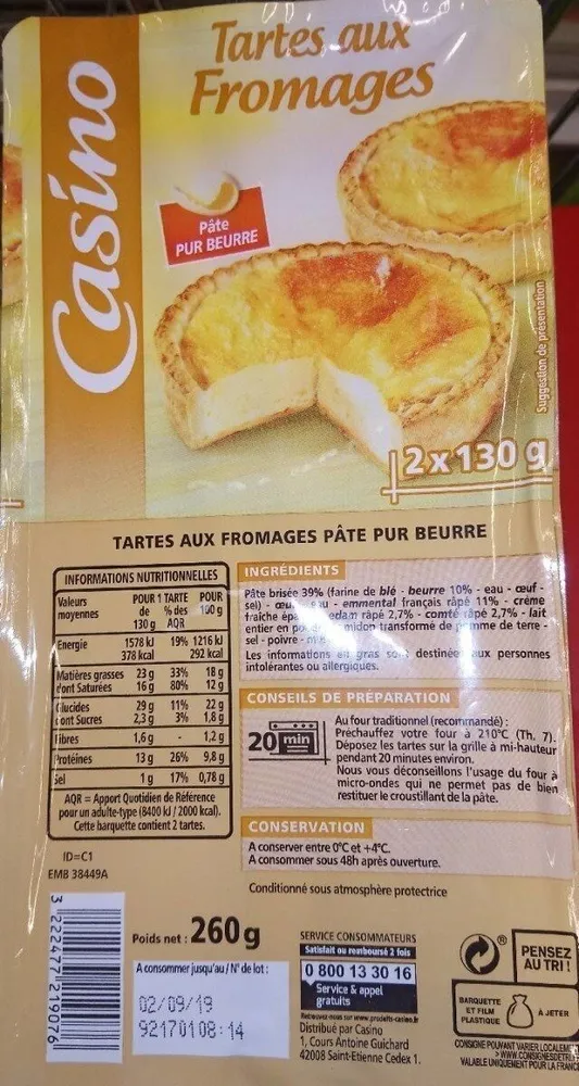Tartes aux fromages pâte pur beurre