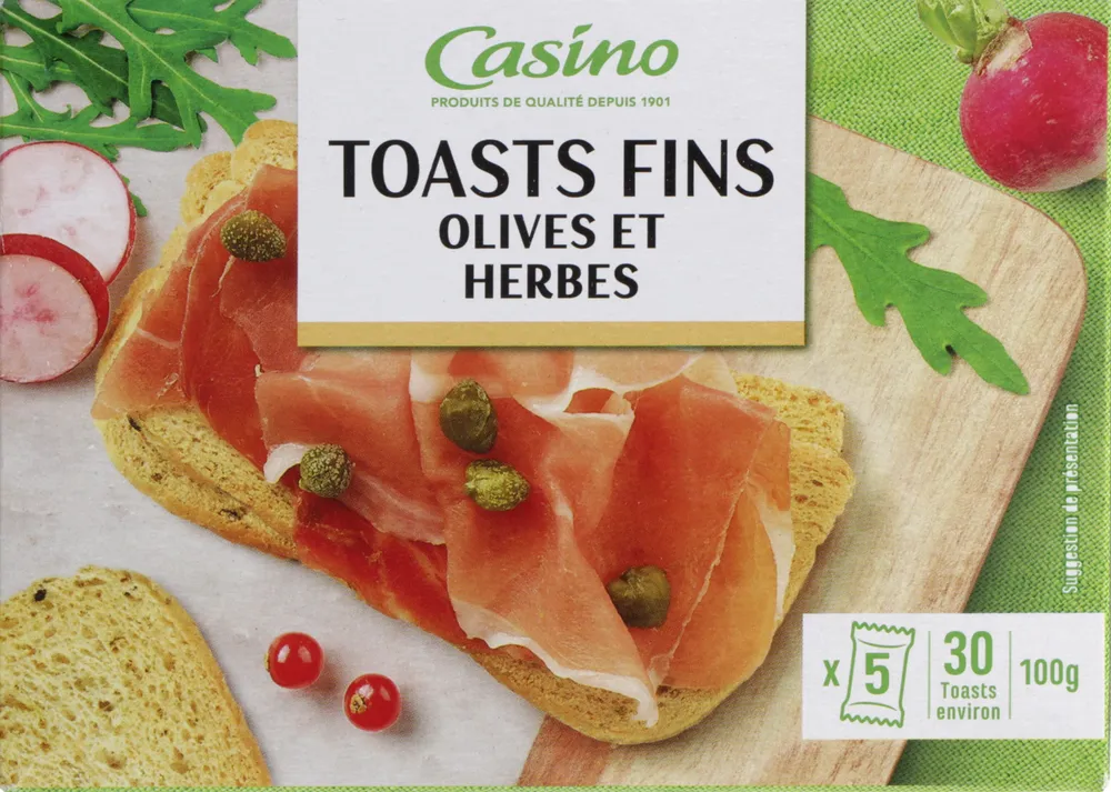 Toasts fins olives et herbes