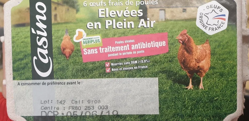 6 Oeufs frais de  Moyen/gros