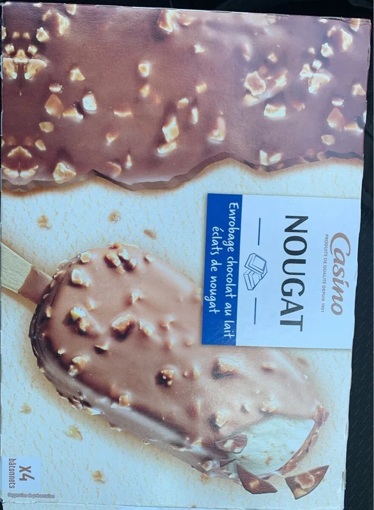 Maxi bâtonnets Nougat - Enrobage chocolat au lait éclats de nougats x4
