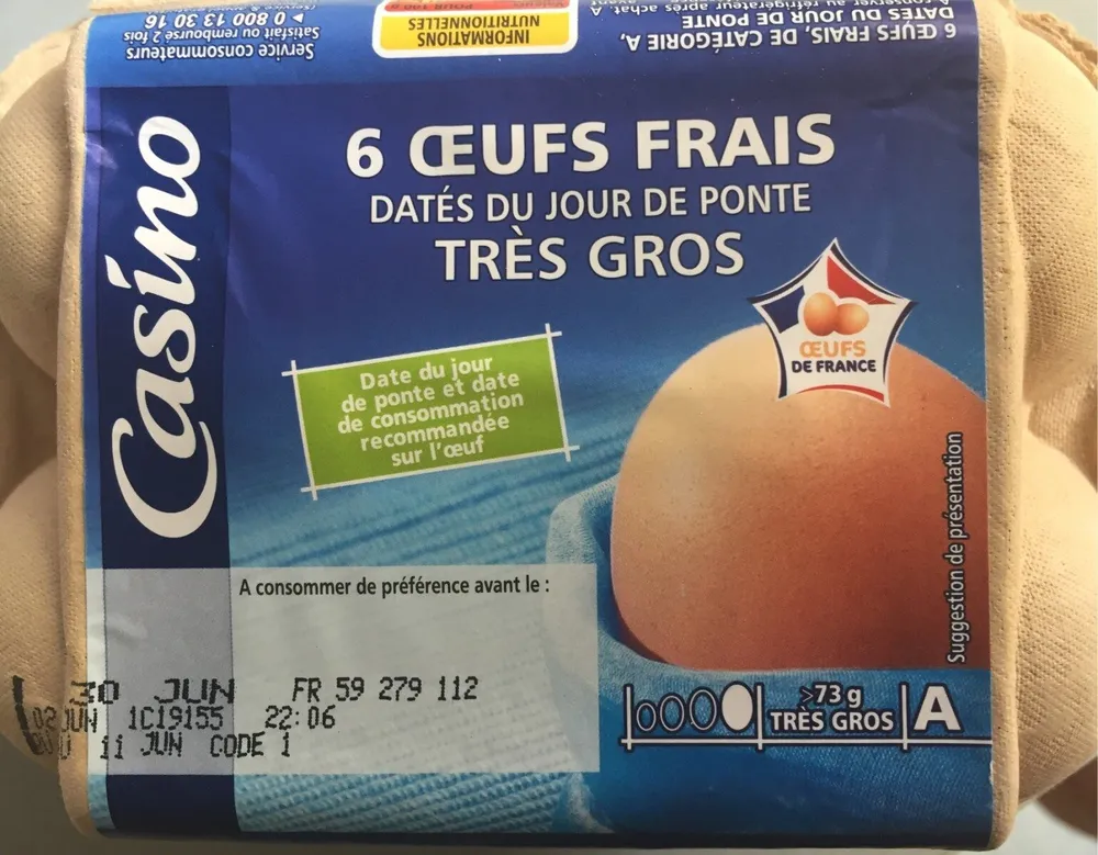 6 Œufs frais Datés du Jour de Ponte TRES GROS
