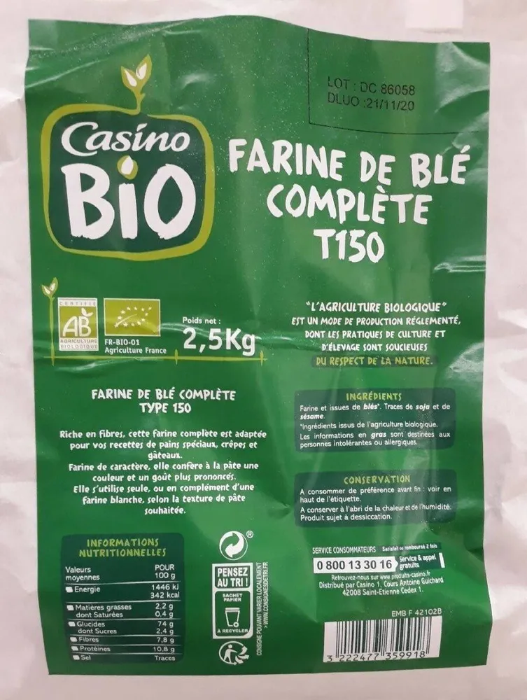 Farine de blé complète T150
