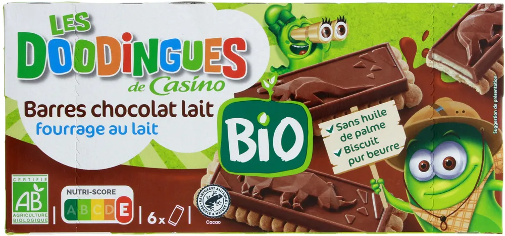 Barres chocolat lait fourrage au lait
