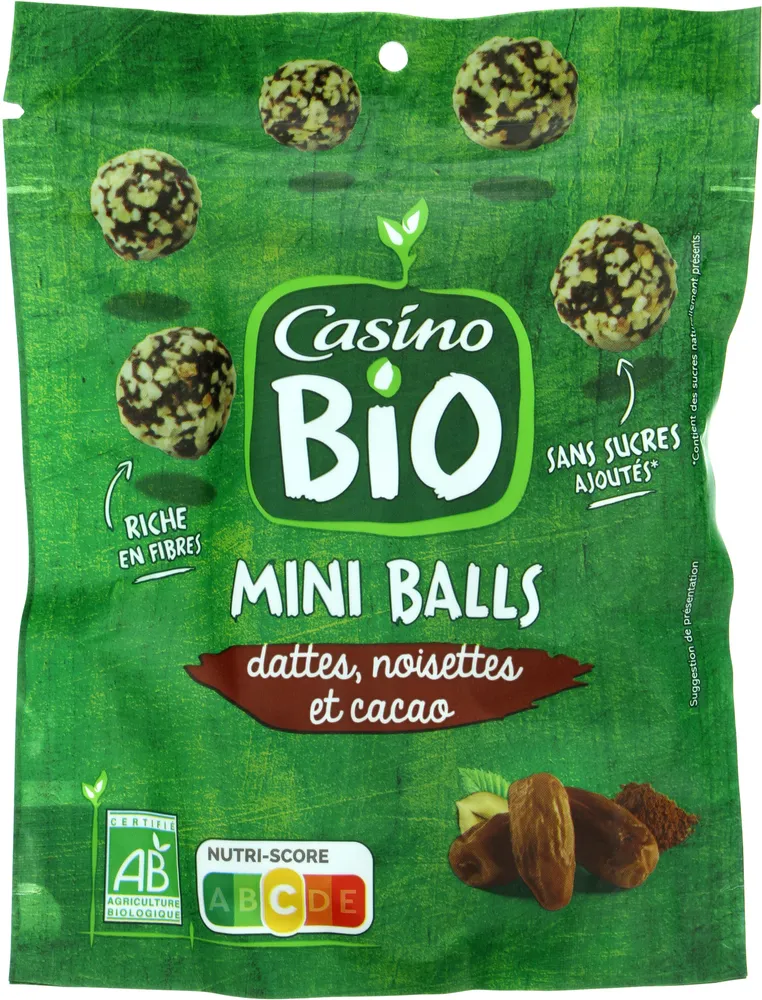 Mini boules de fruits Bio séchés DattesNoisettesCacao