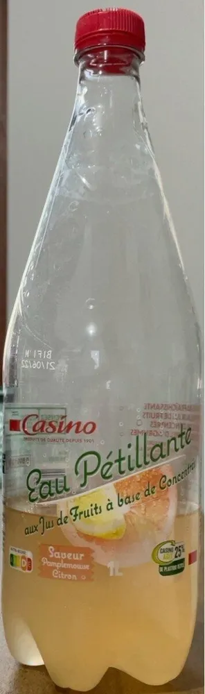 Eau pétillante Aux jus de fruits à base de concentrés Saveur pamplemousse citron