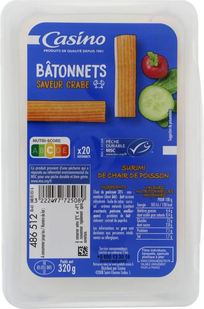 Bâtonnets de surimi saveur crabe