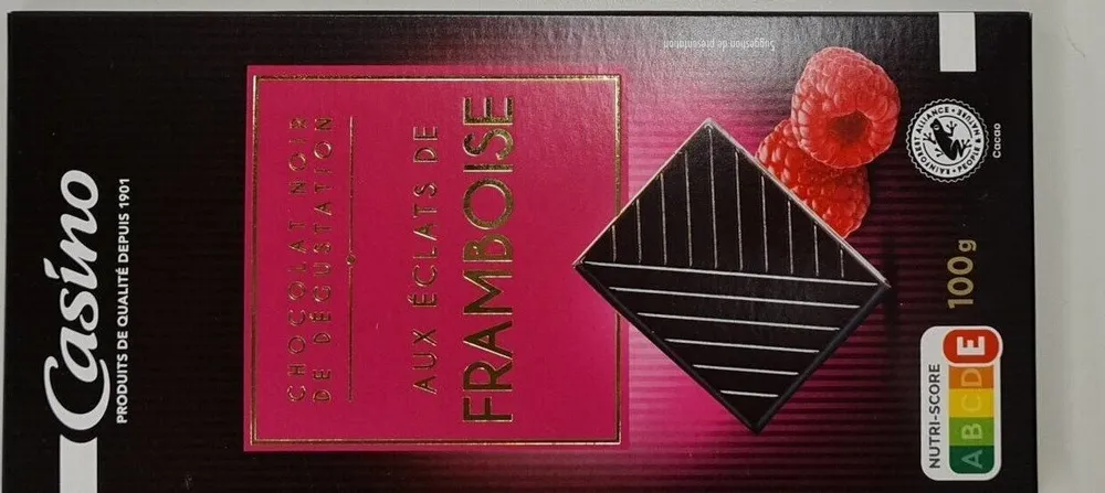Chocolat noir aux éclats de framboise