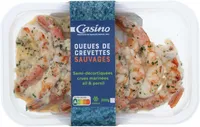Queues de crevettes sauvages marinées ail et persil crues surgelées