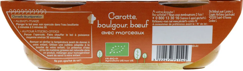 Carotte boulgour boeuf avec morceaux