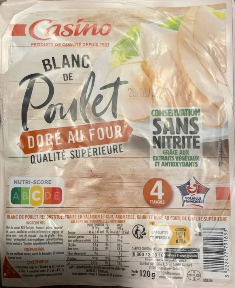Blanc de poulet doré au four qualité supérieur